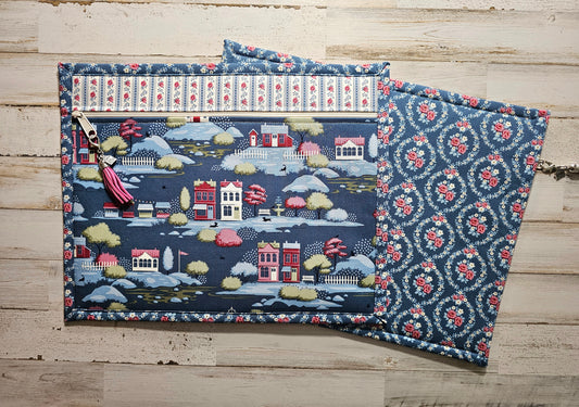 All Cloth Project Bag - 11" x 14" - Tilda "Village Life" Blue Fabric