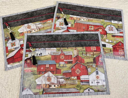 11" x 14" Project Bags - Barns with Quilts - Backing in Gray