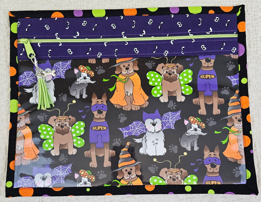 11" x 14" Project Bags - Dogs in costume with back of bag in black with colorful dots