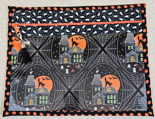 11" x 14" Project Bags - Haunted House with back of bag in black & orange Jack O'Lanterns