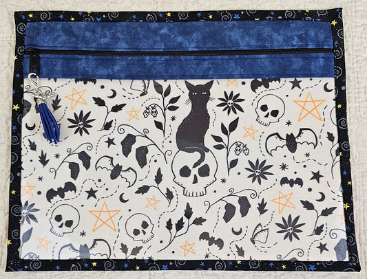 11" x 14" Project Bags - Sculls, Cats & Bats with Blue Trim