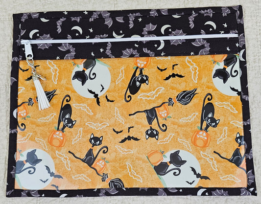 11" x 14" Project Bags - Black Cats & Bats - Orange with Black bag back