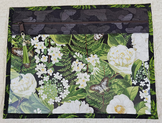 Flowers and Butterflies - with ferns on black back -  11" x 14" Project Bag