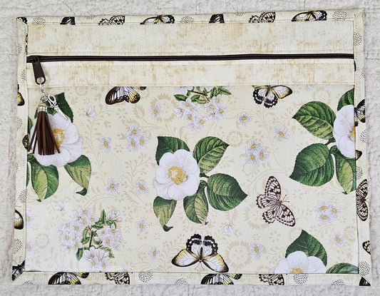 Flowers and Butterflies - Brown Zipper -  11" x 14" Project Bag