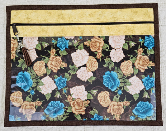 Floral with with yellow trim and brown back -  11" x 14" Project Bag