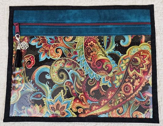 Paisley with Blue trim and black back  11" x 14" Project Bag