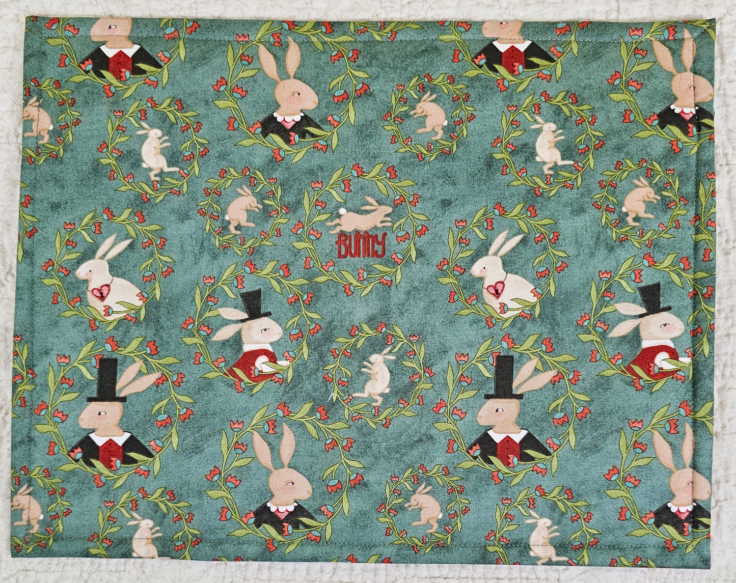 Geen fabric with Bunnies 11" x 14" Project Bag