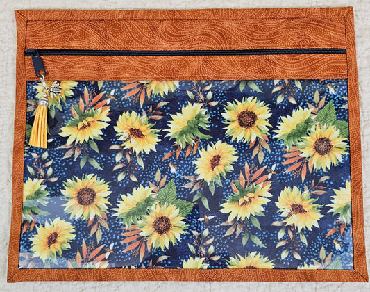 11" x 14" Project Bag - Yellow leaves blue background - orange back