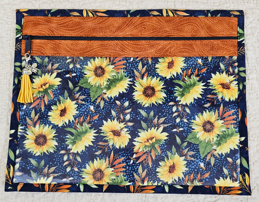 11" x 14" Project Bag - Yellow flowers on blue background - Blue back with fall leaves