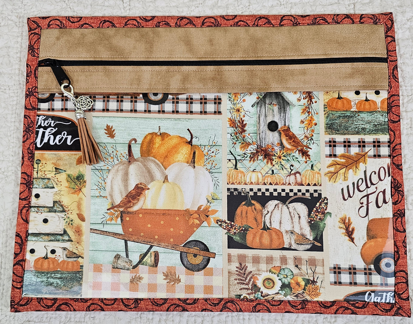 11" x 14" Project Bag - Symbols of Autumn - Orange pumpkins back