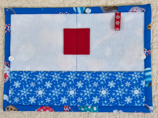 Christmas Treats on Blue Fabric with blue snow flake pockets Thread Keeper